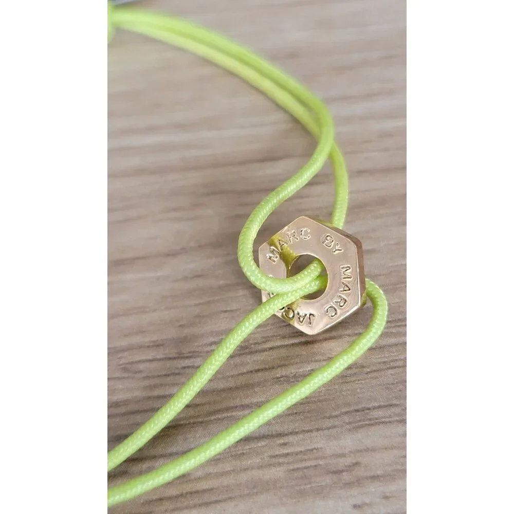 Marc by Marc Jacobs Neon Yellow Cord Friendship Bracelet Gold Charm NWT - Picture 2 of 6